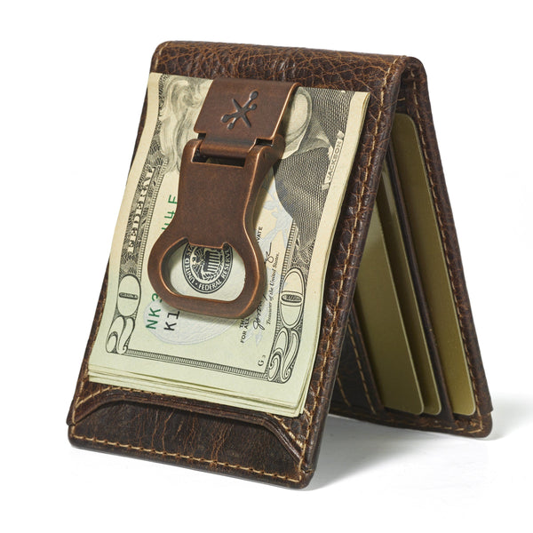 Leather Acrobat Money Clip Bi-Fold Wallet