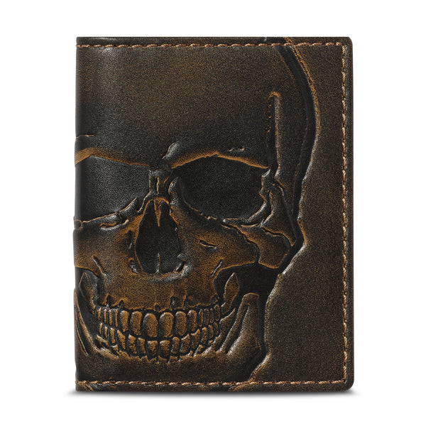 Buckle-Down Men's Skull Bifold Wallet - Vegan Leather, 5 Card Slots & ID Window, 4x3.5 Inches